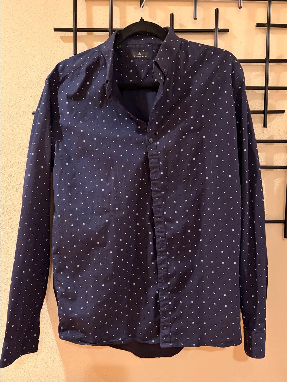 7 Diamonds Navy Blue Micro-Print Button-Up Shirt